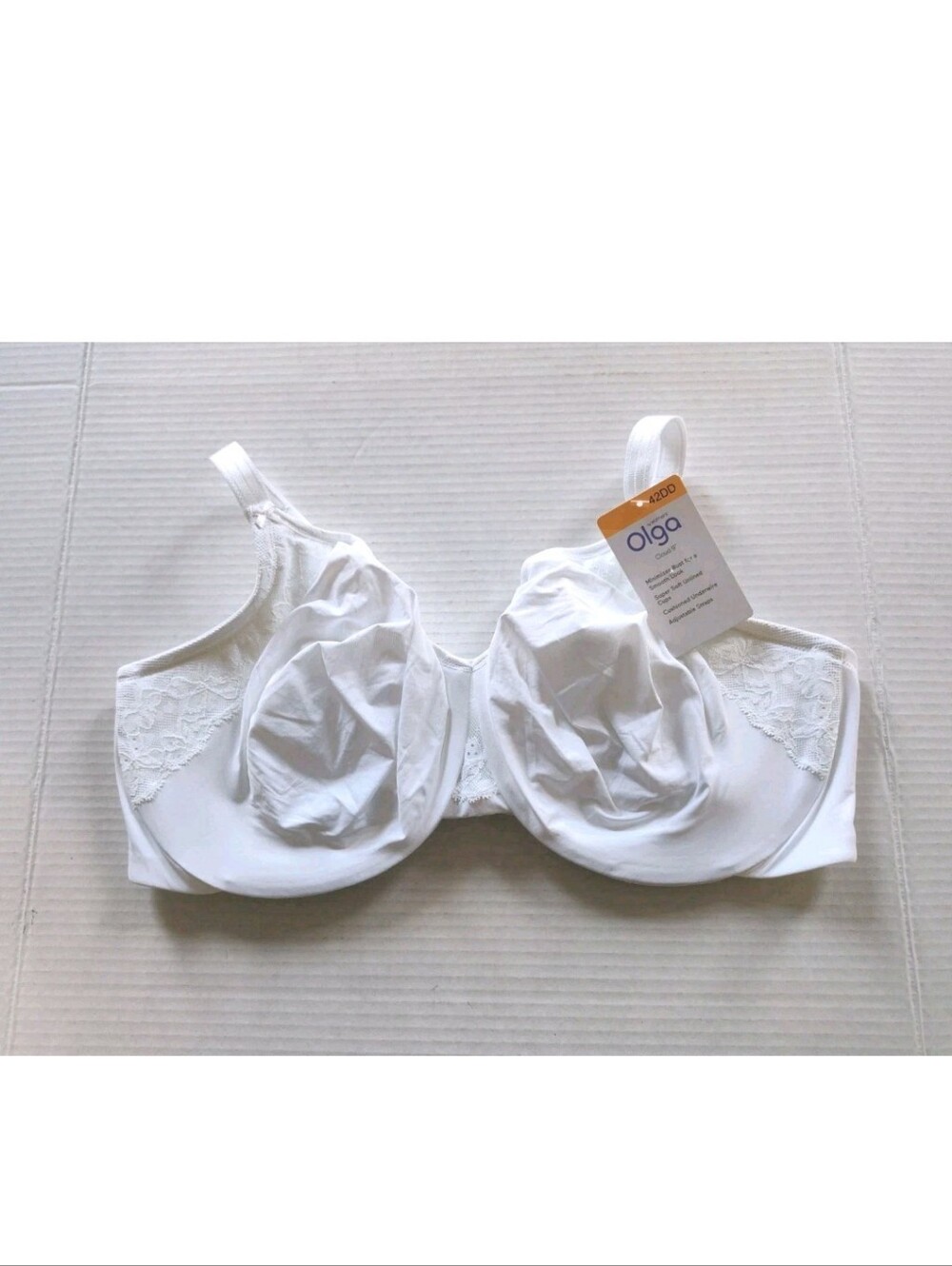 Olga Cloud 9 Full Figure Lace Trim Minimizer Bra  Size 42DD White #GI8961A